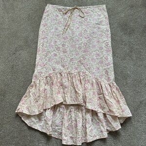 Maje Paris Vintage y2k Floral Eyelet High Low Midi Ruffle Skirt